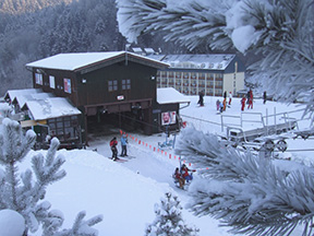 Údolná stanica s hotelom Plejsy v pozadí /foto: Ján Palinský 4.1.2008/